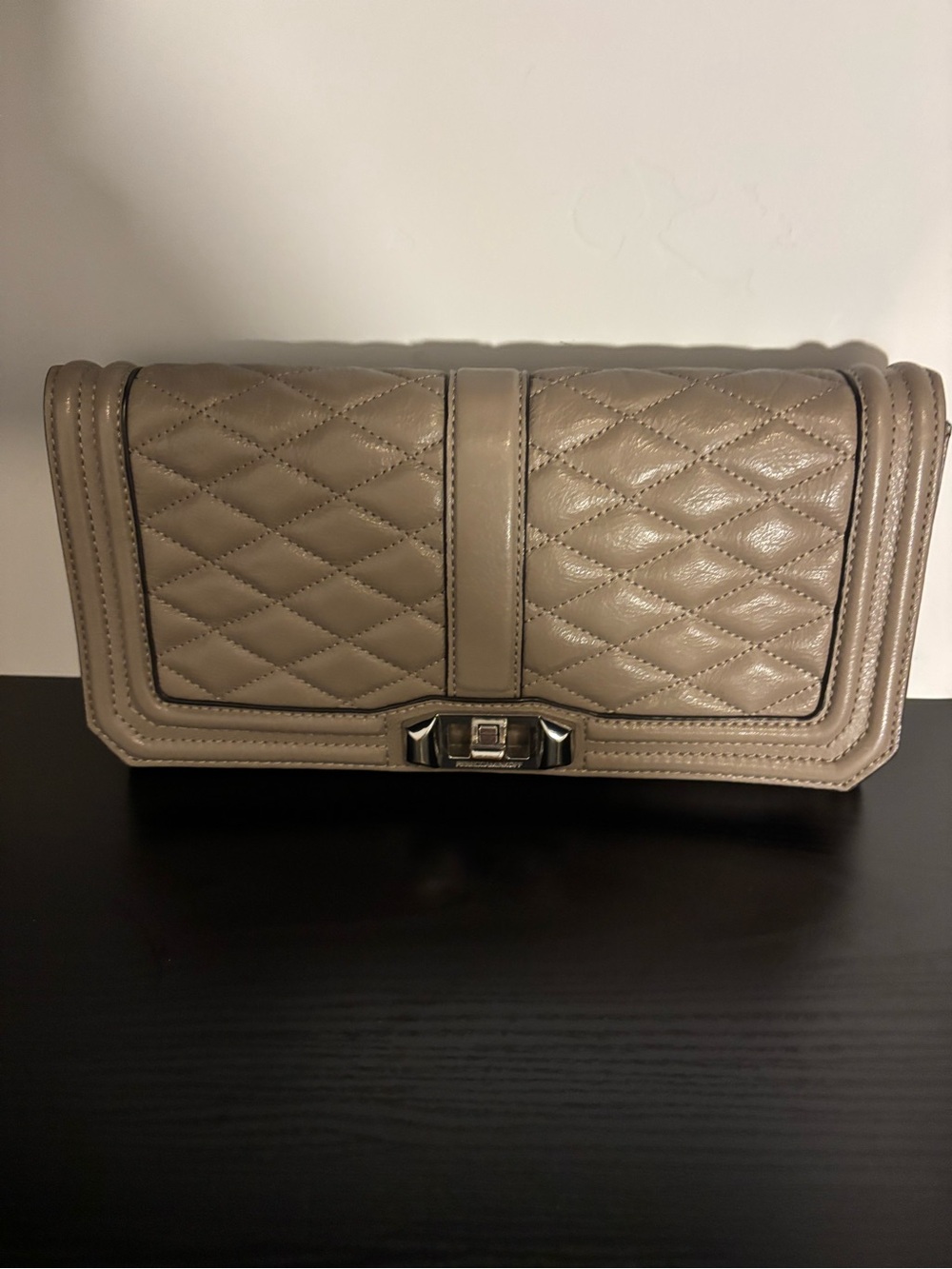 Rebecca Minkoff  love clutch Quilted Taupe Leather Shoulder Bag